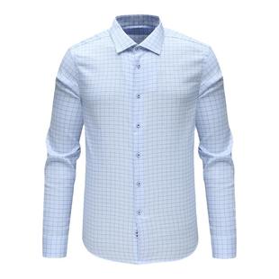 F3302恺米换季断码清仓秋季男士浅蓝色格子全棉免烫商务长袖衬衫