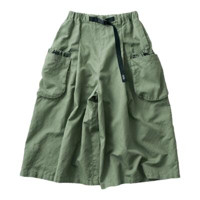女式棉麻山系工装风裙裤（军绿）
