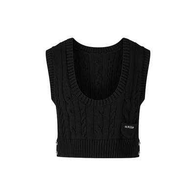 HERLIAN 2025年春季女士U领针织马甲背心