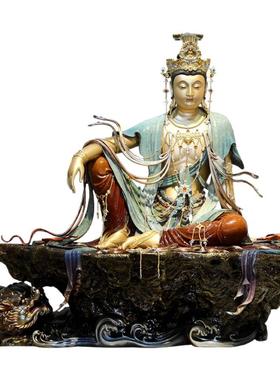 水月台湾自在菩萨童子拜观音摆件