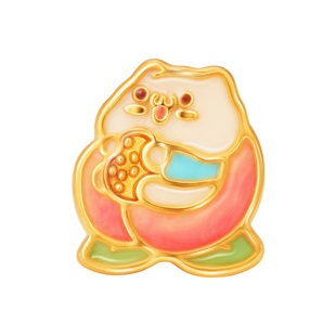 明牌珠宝＆饭粒猫与包子鸭联名黄金串珠 足金桃气猫转运珠AFP1395