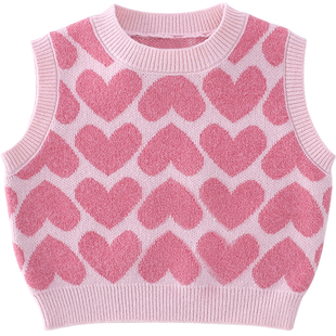 女童针织马甲春装2026新款洋气儿童叠穿坎肩马甲女孩宽松圆领毛衣