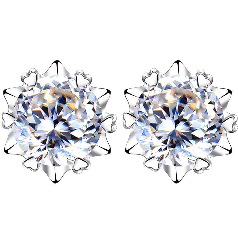 999纯银莫桑石莫桑钻雪花耳钉女耳饰s999纯银耳环圣诞节礼物女生