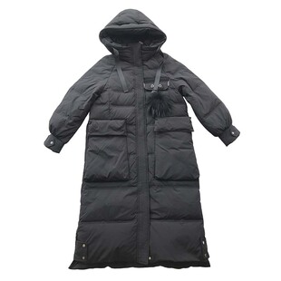 摩多伽格新款长款白鸭绒羽绒服时尚加厚过膝连帽保暖女外套22707