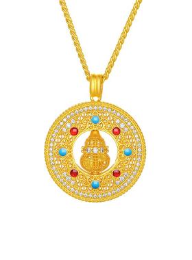 周六福葫芦八宝罗盘项链女S925银链坠黄金色小众本命年礼物送女友