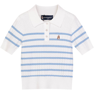 暇步士童装女童POLO衫26春夏新款大童条纹短袖T恤儿童简约上衣