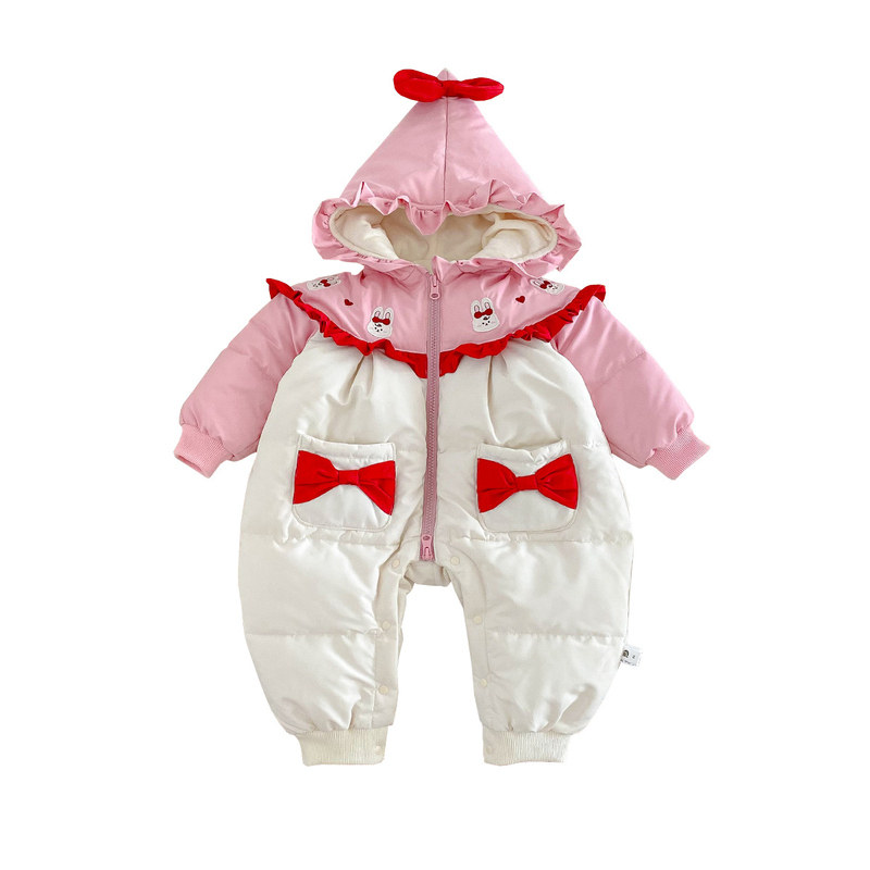 女宝宝可爱夹棉爬服外出加绒棉衣