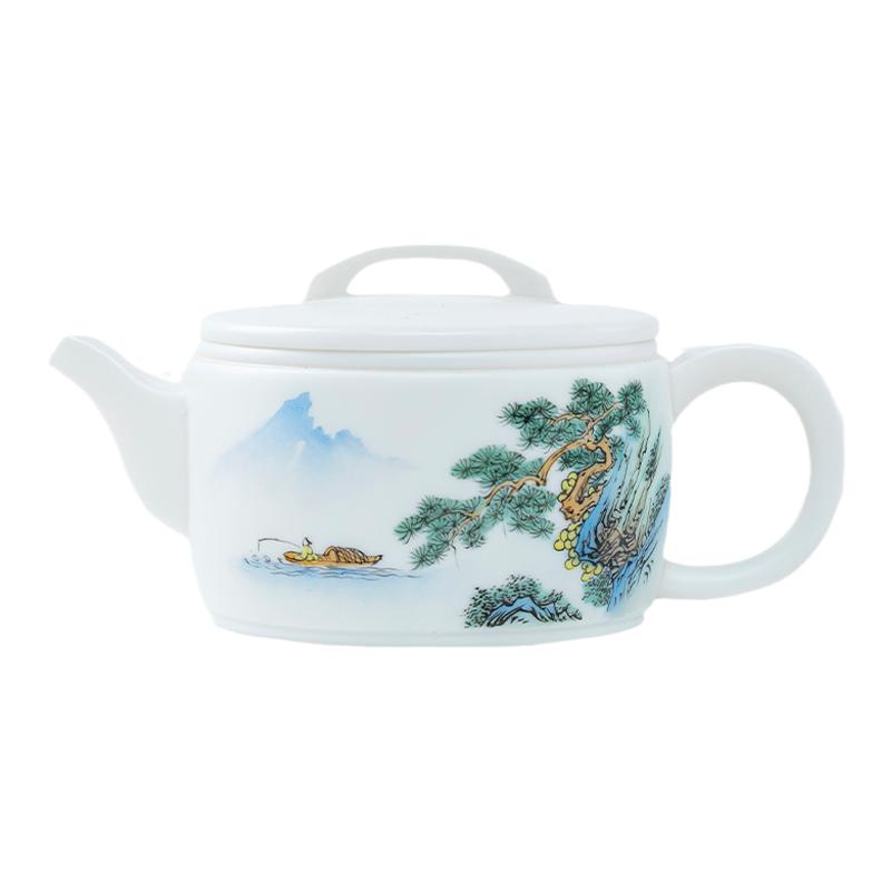 钰铨龙门羊脂玉瓷手绘汉瓦壶
