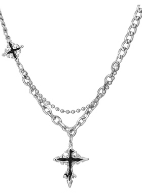 十字架叠戴项链男女款轻奢精致中性钛钢毛衣链吊坠锁骨链生日礼物