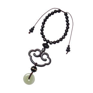 黑檀木平安如意锁汽车挂件高档古风和田玉平安扣车载挂饰男女礼物