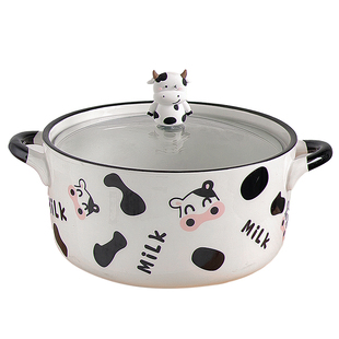 奶牛陶瓷泡面碗一人食可爱大号容量双耳汤碗带盖学生家用螺蛳粉碗