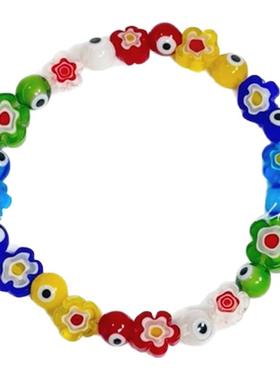 DIDOU彩色串珠琉璃花手链拼接米珠花朵男女小众设计感百搭手串