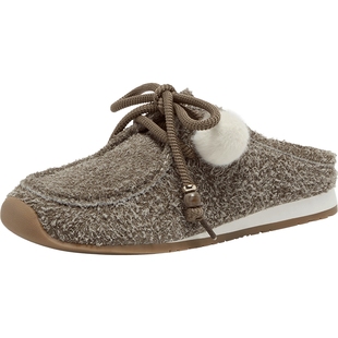 真美诗秋季新款长毛牛绒复古包头半拖鞋勃肯袋鼠鞋女11031CH5