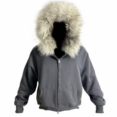 短宽毛领帽衫外套PunkFK新款保暖