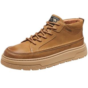 骆驼男鞋冬季新款加绒高帮鞋复古英伦厚底增高时装靴子休闲板鞋男