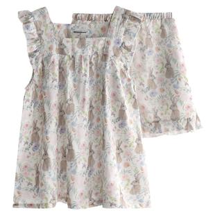 小飞袖荷叶边吊带短裤睡衣女士夏季竹纤维棉质薄款宽松家居服套装