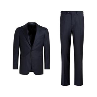 经典热卖-SUITSUPPLY藏青色羊毛修身男士西装套装