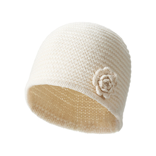 lagur＜知性优雅山茶花coco＞立体100%羊毛针织冷帽包头毛线帽女