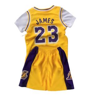 儿童短袖假两件篮球服婴儿分体速干球衣运动套装23号詹姆斯训练服