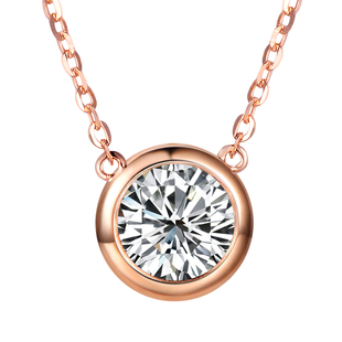 喜钻 泡泡钻石项链女真钻彩金圆形玫瑰金单钻锁骨链18K金钻石吊坠