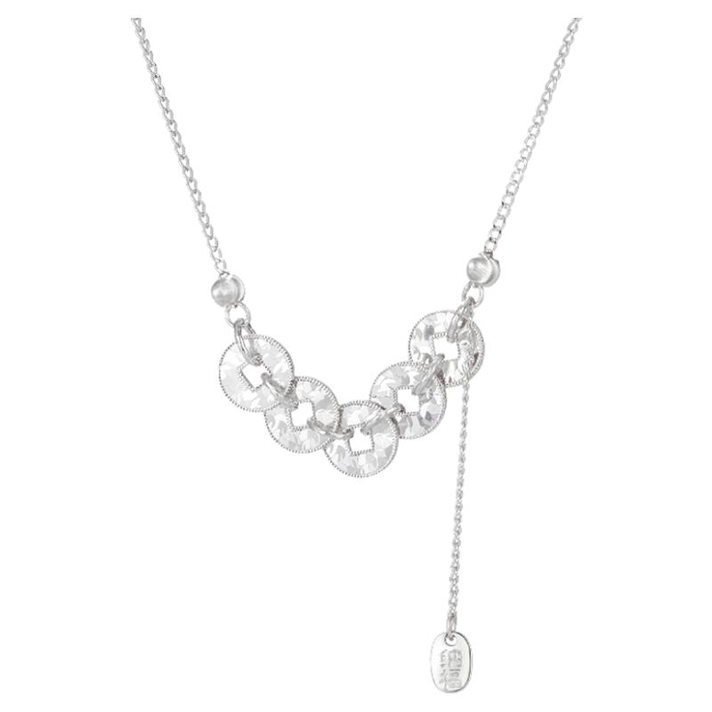 足银s999.9纯银碎冰冰五帝钱币项链女龙鳞片爆闪锁骨链高级感套链