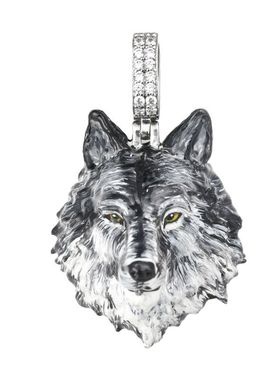 暗黑风狼头珍珠拼接嘻哈男卫衣链