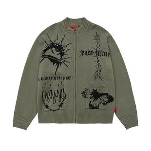 GRKC吉尔卡克达芬奇手稿开衫毛衣外套男潮牌情侣针织衫秋冬毛线衣