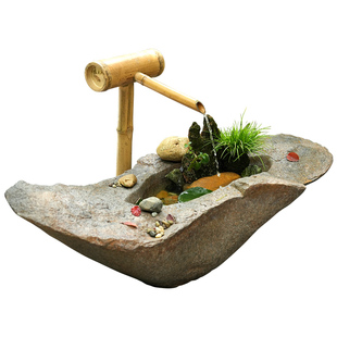 水磨坊中式创意仿石槽水钵鱼缸流水摆件循环水网红小院布置装饰品