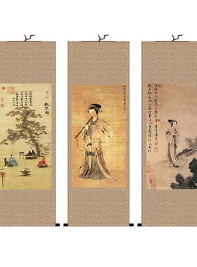 仿古丝绸听琴唐寅客厅装饰国画