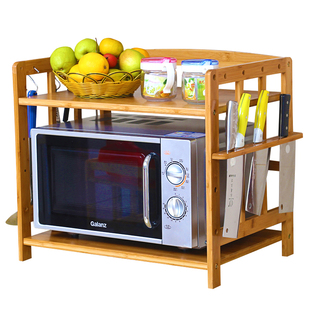 厨房置物架微波炉烤箱调料收纳架落地多层双层桌面台面实木竹架子