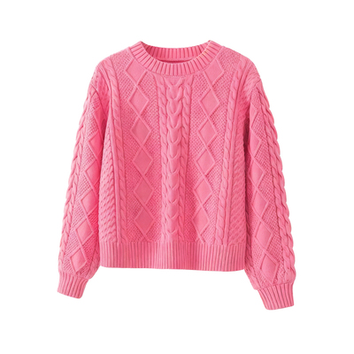 100%纯棉套头圆领毛衣女针织衫