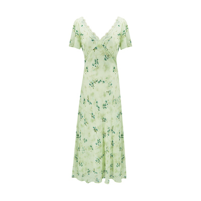 SYT自制温柔风蕾丝边印花连衣裙