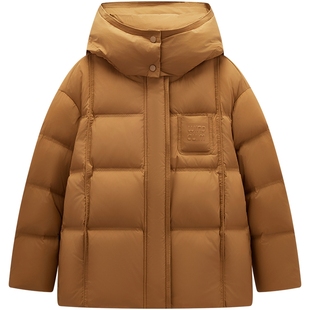 爱居兔显白橙色连帽立领羽绒服女2025年冬季新款龟背廓形保暖外套