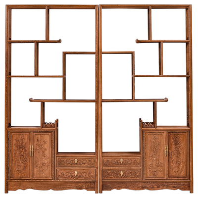 鸡翅木博古架中式实木红木置物架