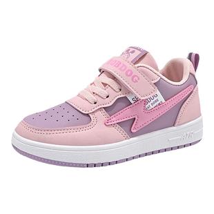 巴布豆童鞋女童板鞋2025春秋款皮面防水儿童休闲鞋软底女孩运动鞋