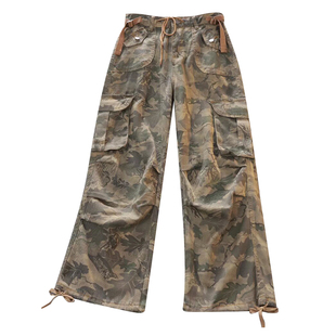 NELY小尼力hiphop水洗迷彩大口袋休闲裤男女高街嘻哈阔腿工装裤子