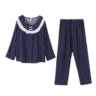 棉绸睡衣女春秋季薄款月子服家居服日系格子可外穿大码绵绸套装夏