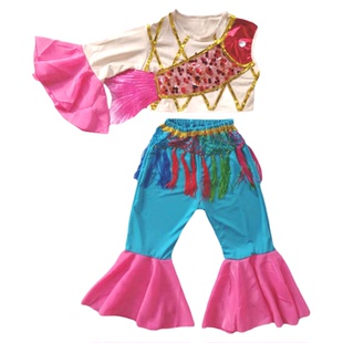 鱼鼓舞蹈服欢庆渔鼓儿童演出衣服鱼儿跃女童表演服新款小花鼓六一