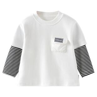 童泰男宝宝T恤春秋季儿童衣服男童休闲外出假两件长袖上衣打底衫