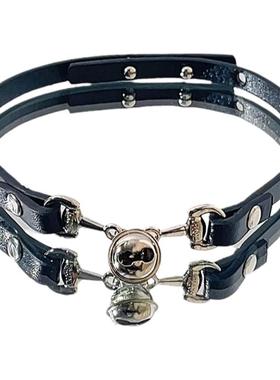 铃铛吊坠项圈女颈环皮质黑色项链