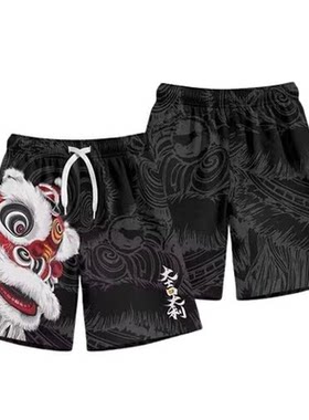 五分裤+印花+宽松+直筒+潮牌休闲
