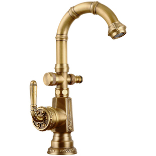 仿古黄铜户外水龙头洗手盆加厚防冻庭院花园大理石复古室外水龙头