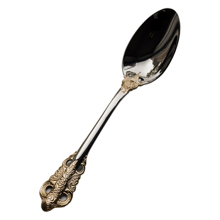 304不锈钢法式刀叉勺甜品勺复古镀金浮雕4件套{卢浮宫系列/半金}