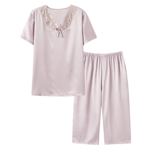 妈妈睡衣女夏季2026新款冰丝夏天中老年短袖真丝绸大码家居服套装
