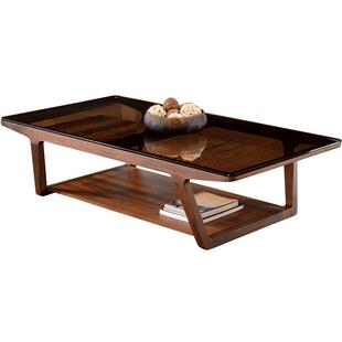 意式极简黑胡桃木茶几实木钢化玻璃茶几桌客厅家用原木轻奢大户型