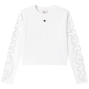 Champion冠军麒麟臂长袖T恤女春秋新款街头风短上衣纯棉打底休闲