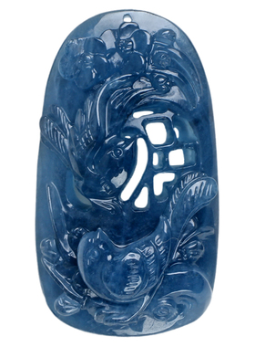 海蓝宝喜上眉梢吊坠魔鬼蓝水晶项链镂空款喜鹊闹梅挂绳颈饰小配饰