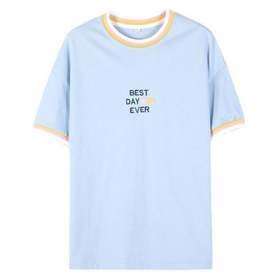 短袖t恤初中生少女大童13夏装新品宽松ins半袖纯棉绣花运动上衣潮