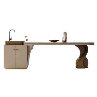 Mobeier 开放式厨房岛台水槽一体别墅大平层高端定制伸缩倒台餐桌