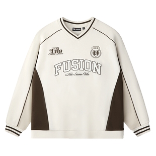 FILA FUSION斐乐潮牌情侣套头卫衣女2025秋季新款纯棉针织上衣男